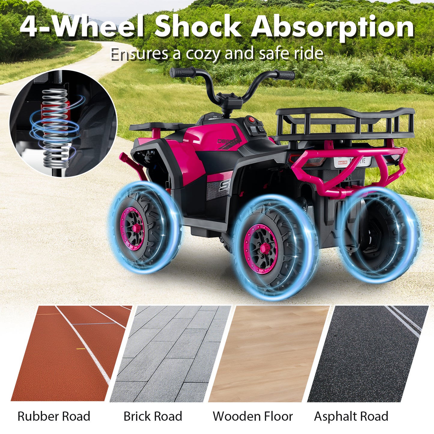 24V Kids Electric ATV Quad Car With LED Lights, Pink Powered Ride On Toys at Gallery Canada