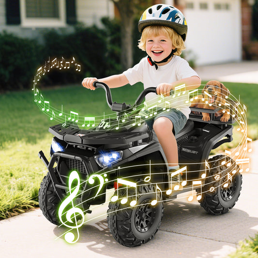 24V Kids Electric ATV Quad Car, Realistic Sounds, LED Lights, Black Powered Ride On Toys Black at Gallery Canada