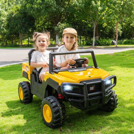 24V Ride On Dump Truck Licensed Caterpillar 2-Seater Kids Car with Remote Control, Yellow Powered Ride On Toys Yellow at Gallery Canada