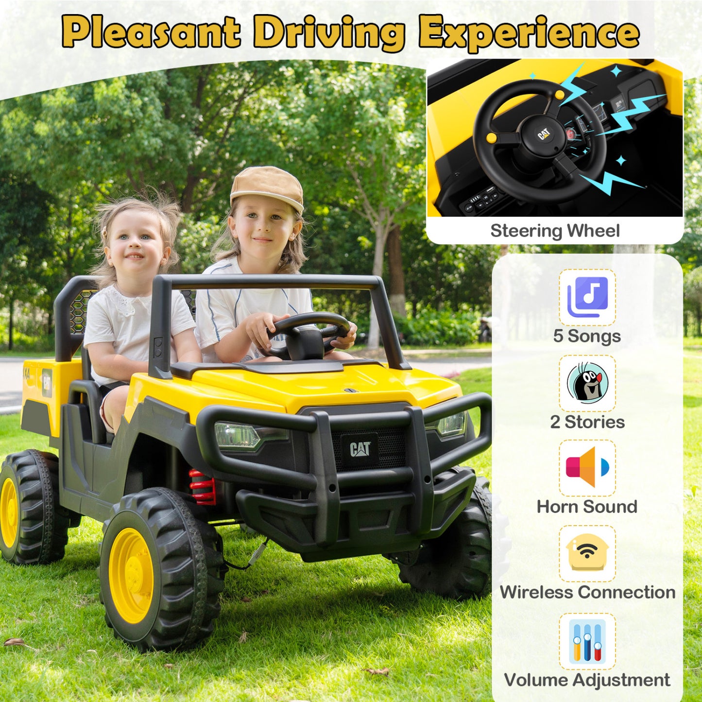 24V Ride On Dump Truck Licensed Caterpillar 2-Seater for Girls Boys, Yellow Powered Ride On Toys at Gallery Canada