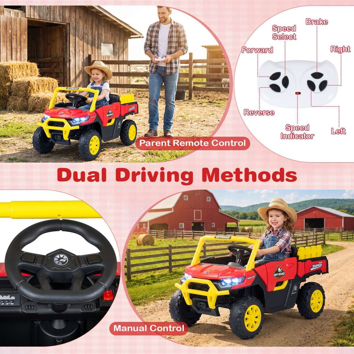 24V Ride On Dump Truck Car Off-Road, Remote Control, Music, Red Powered Ride On Toys at Gallery Canada