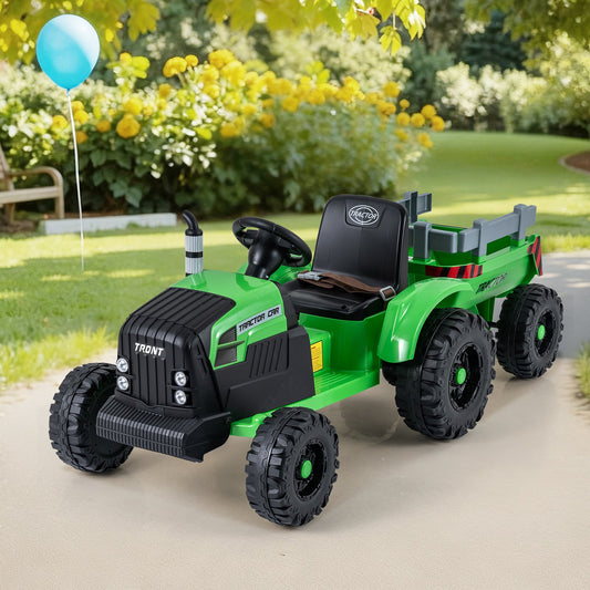 24V Ride On Tractor for Kids Electric Vehicle with Detachable Trailer and Remote Control, Green Powered Ride On Toys Green at Gallery Canada