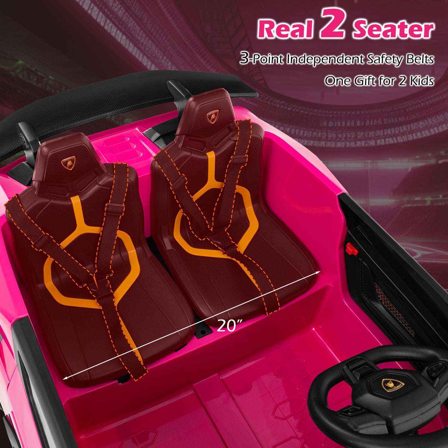 24V Ride-on Car for Kids 4WD 2-Seater Licensed Lamborghini Electric Vehicles with Music, Pink Powered Ride On Toys at Gallery Canada