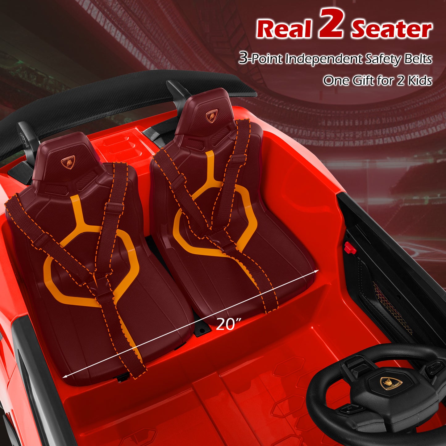 24V Ride-on Car for Kids 4WD 2-Seater Licensed Lamborghini Electric Vehicles with Music, Red Powered Ride On Toys at Gallery Canada