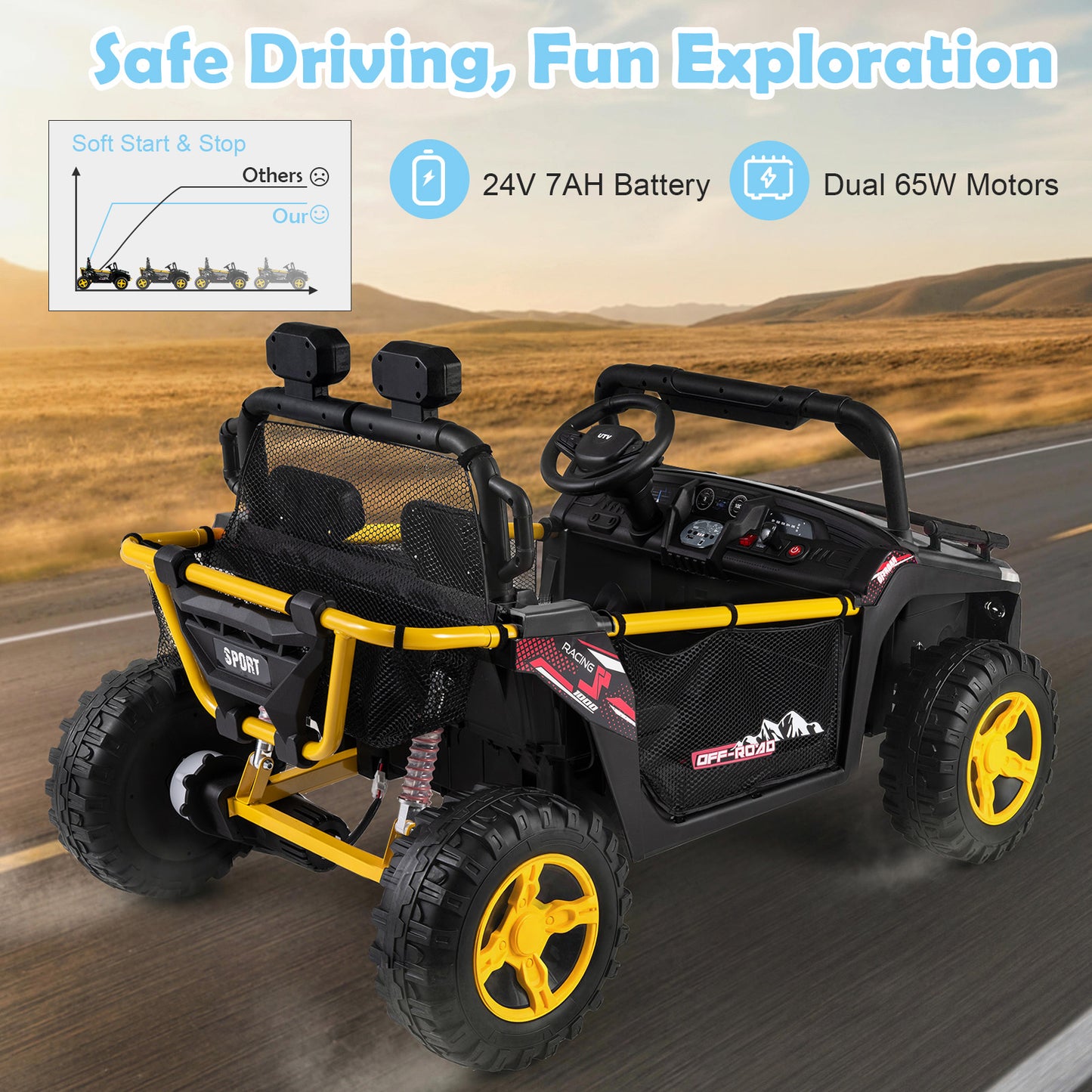 24V Ride on Toy for Kids 2 Seater Ride on Truck Car with Horn Music Story, Black Powered Ride On Toys at Gallery Canada