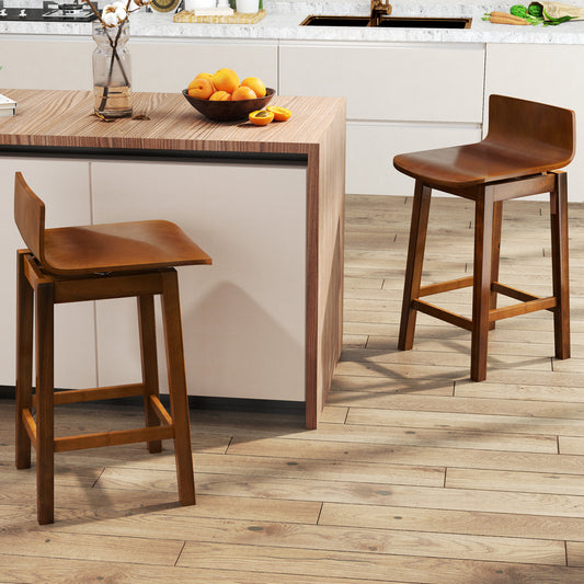 24.5 Inch Swivel Wooden Bar Stools, Set of 2, Walnut Bar Stools Walnut at Gallery Canada