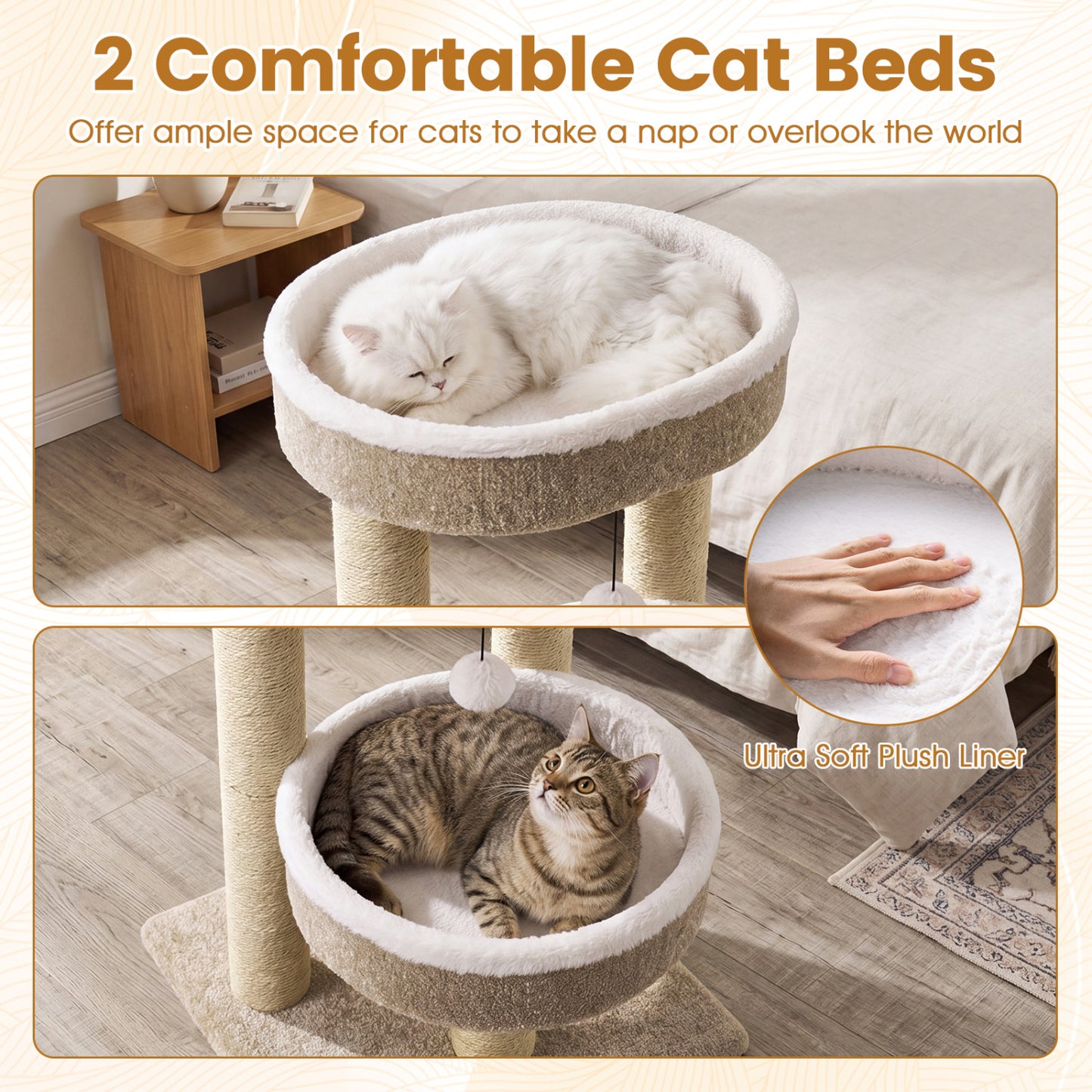 24 Cat Tower, 2 Plush Perches, Scratching Posts, Dangling Ball Cat Trees Condos & Scratchers at Gallery Canada