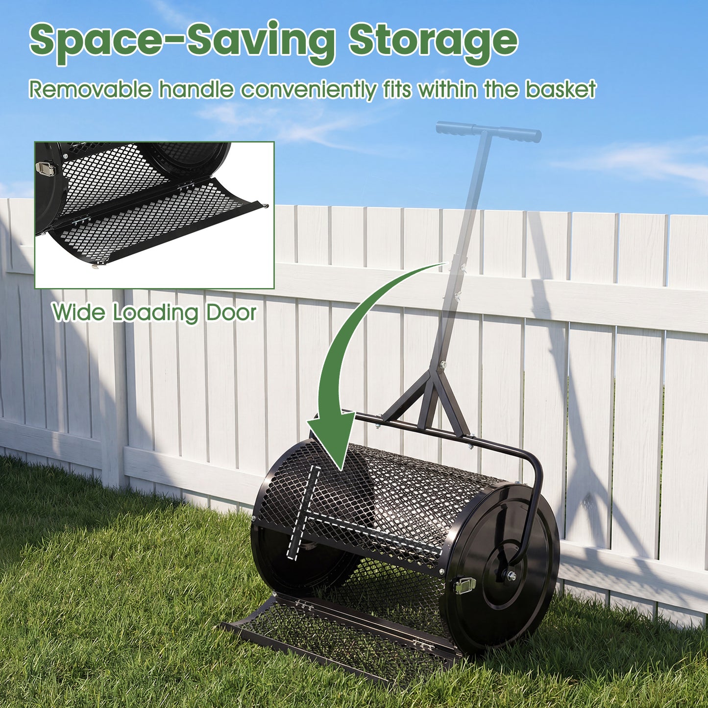 24 Inch Compost Spreader, Peat Moss Roller, Height-Adjustable Handle, Black Lawn Care Tools at Gallery Canada