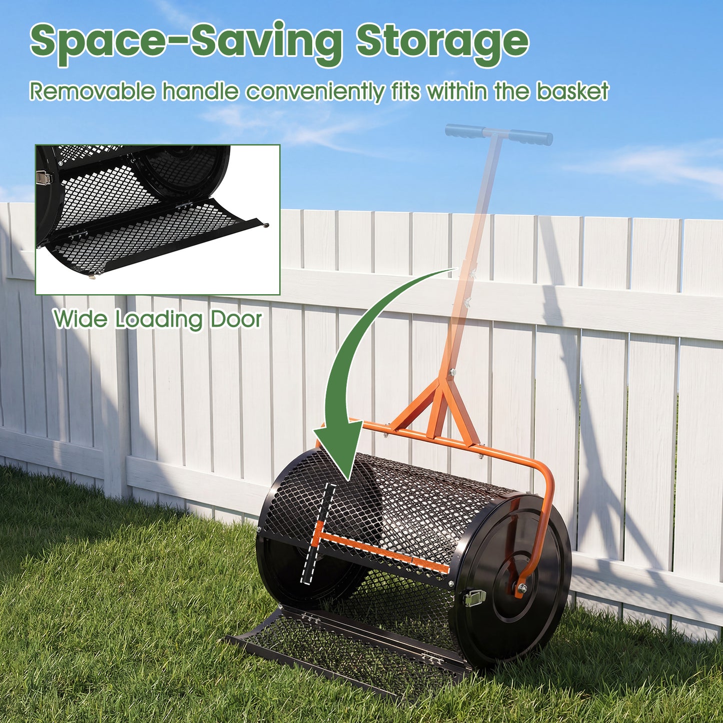 24 Inch Compost Spreader, Peat Moss Roller, Adjustable T-Handle, Orange Lawn Care Tools at Gallery Canada