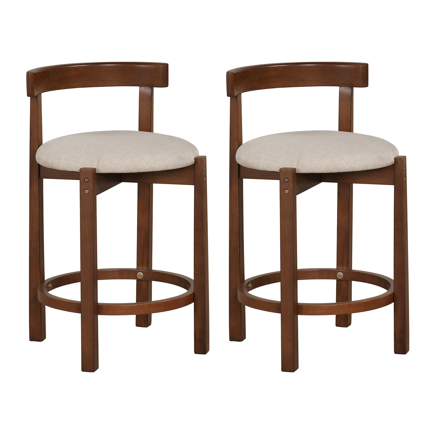 24 Inch Counter Height Bar Stools Set of 2 with Backrests and Footrests, Beige Bar Stools at Gallery Canada