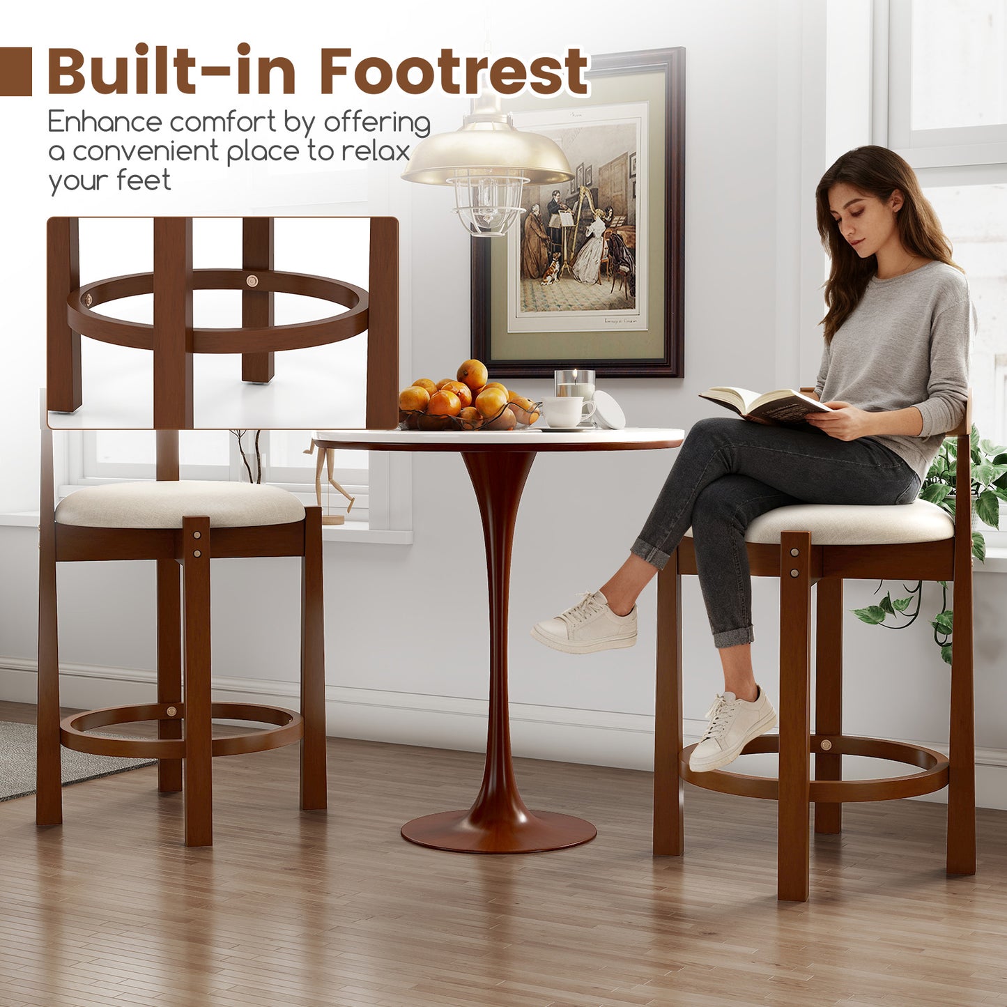 24 Inch Counter Height Bar Stools, Set of 2, Beige Bar Stools at Gallery Canada