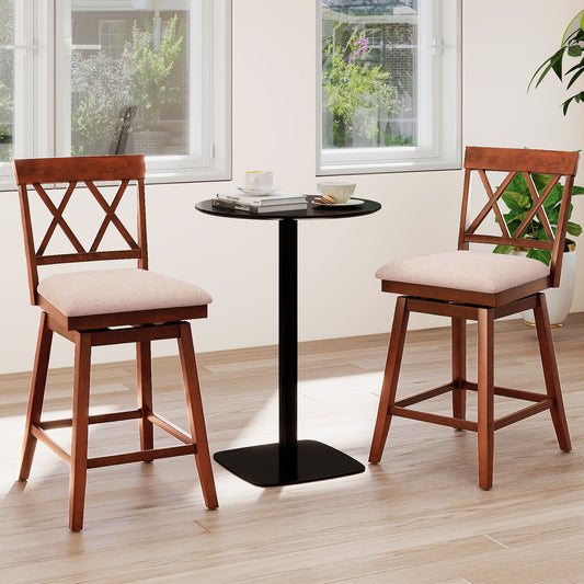 24 Inch Counter Height Barstools with Backrest and Upholstered Seat Cushion for Kitchen Dining Room, Oak
