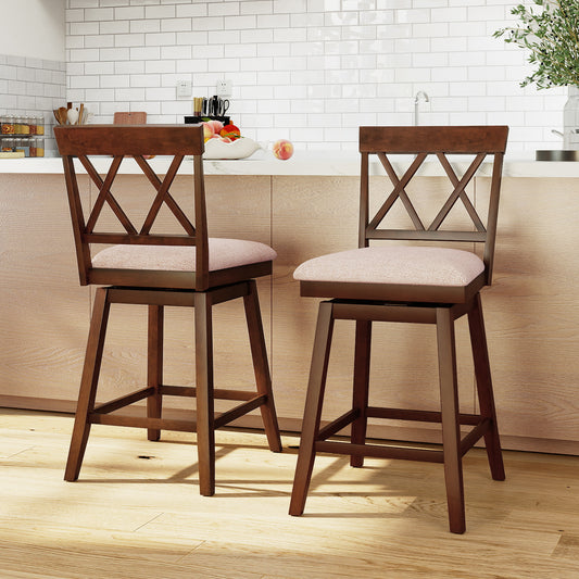 24 Inch Counter Height Barstools with Backrest and Upholstered Seat Cushion for Kitchen Dining Room, Oak Bar Stools Oak at Gallery Canada