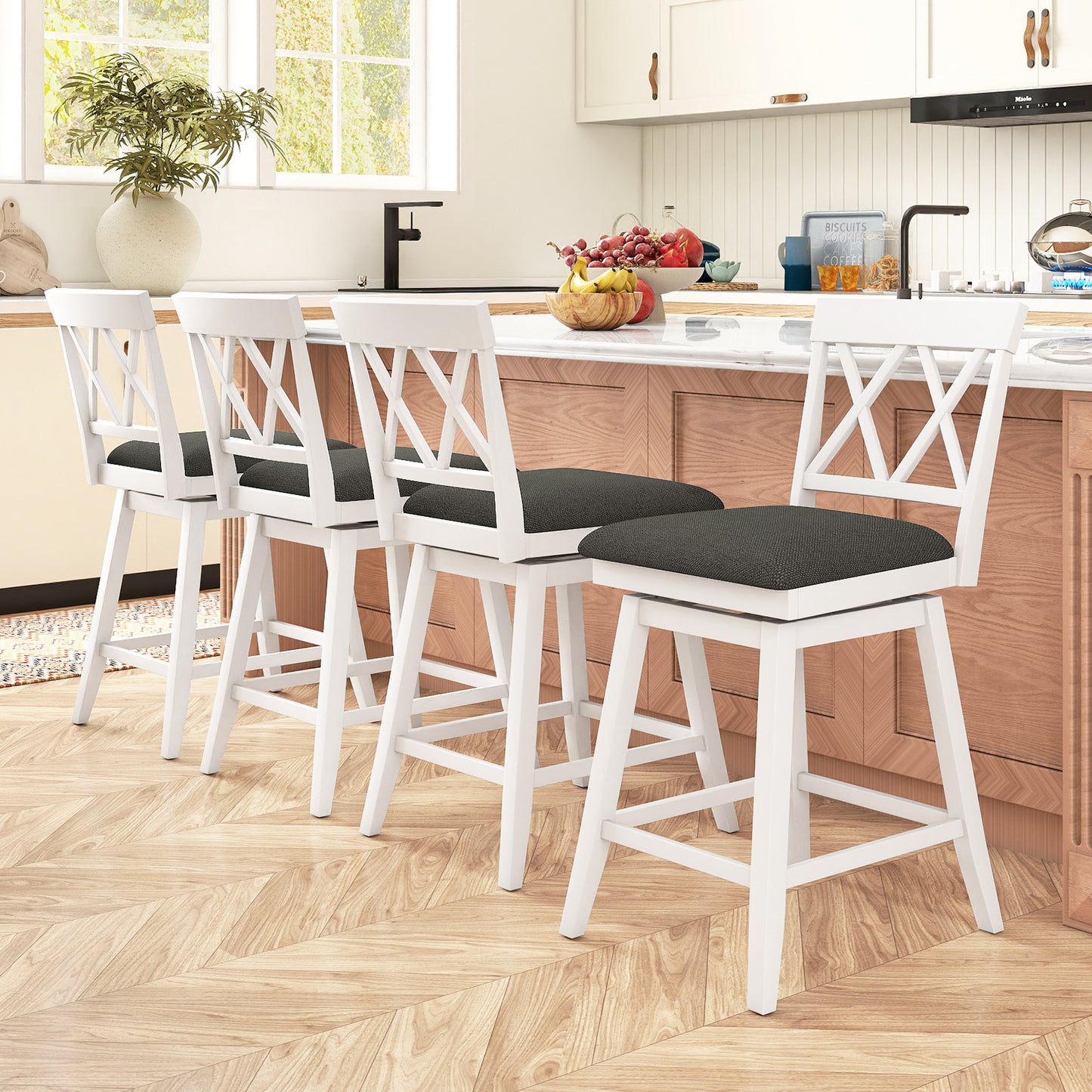 24 Inch Counter Height Barstools with Backrest and Upholstered Seat Cushion for Kitchen Dining Room, White Bar Stools at Gallery Canada