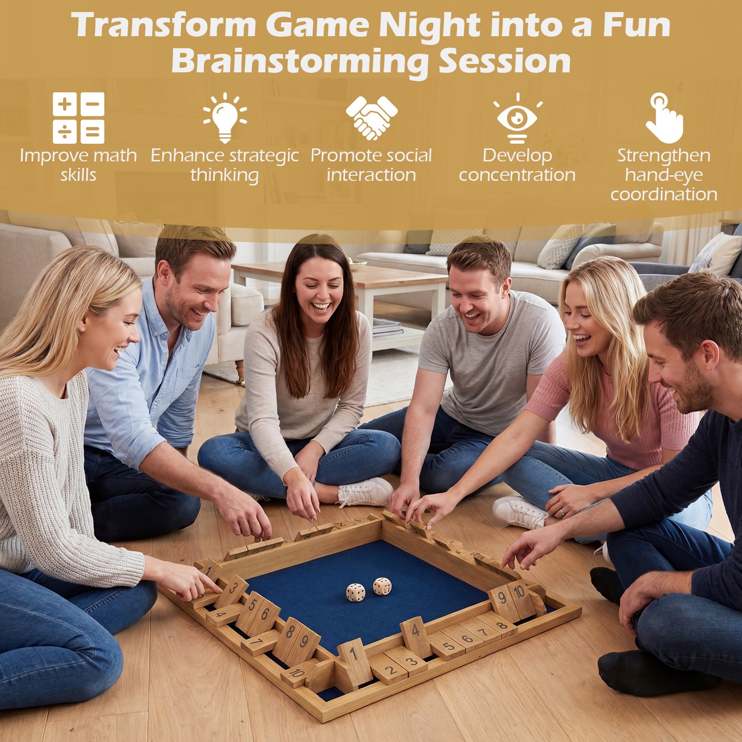 24 Inch Extra-Large Shut The Box Game, 2-4 Players