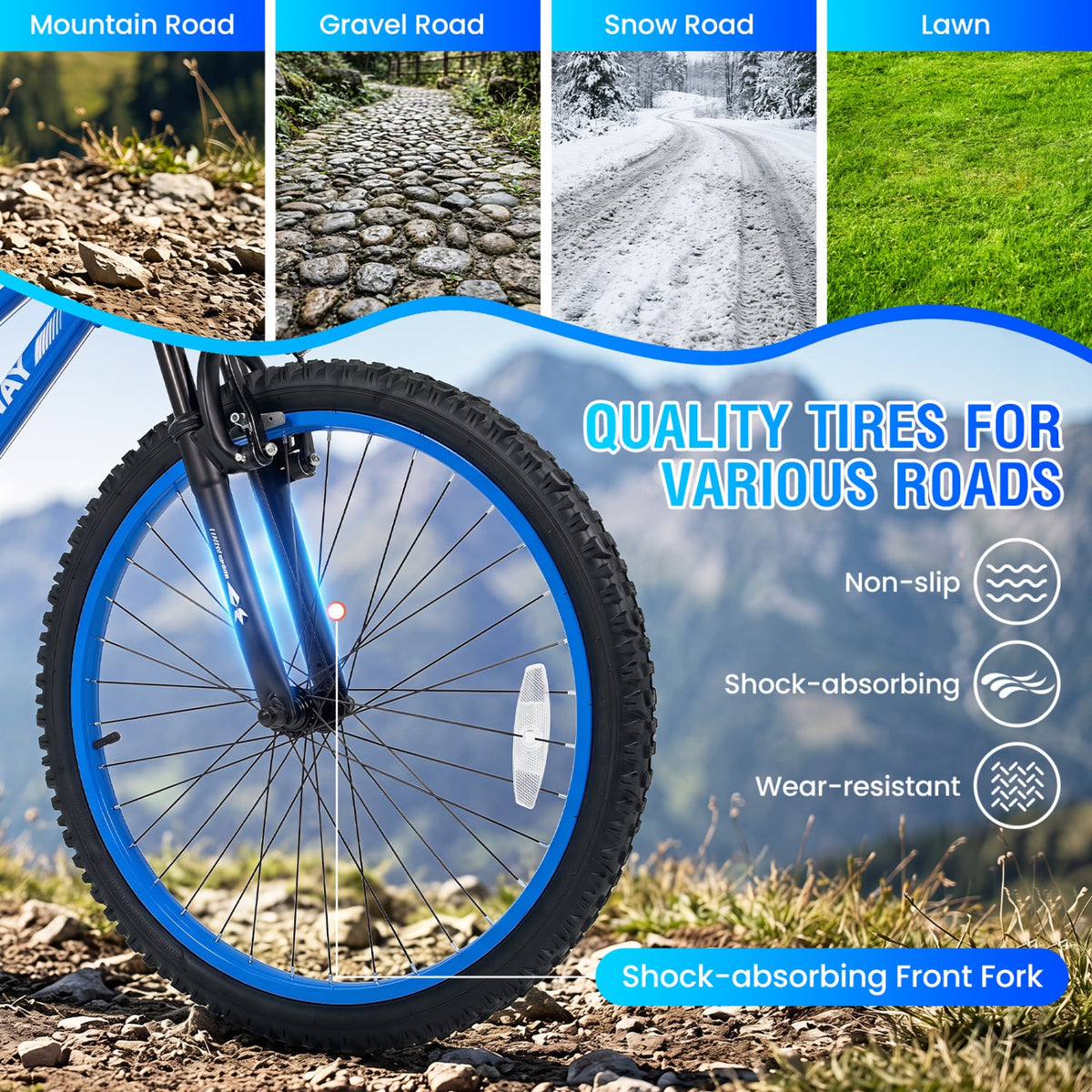 24 Inch Kids Mountain Bike, 7 Speed, Suspension Fork, Blue Kids Bike at Gallery Canada
