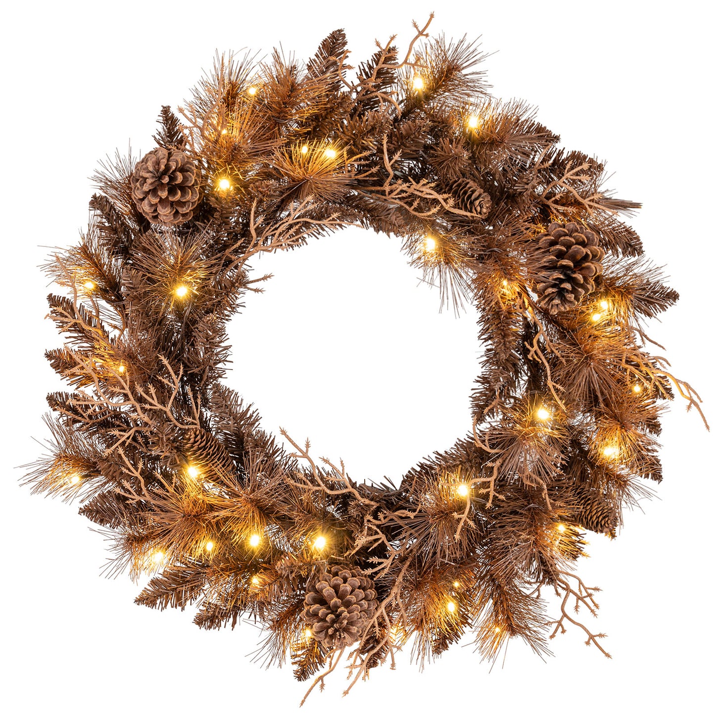 24 Inch Pre-lit Christmas Wreath with 105 Branch Tips and 35 Warm White LED Lights-1 piece Christmas Decor & Accessories at Gallery Canada
