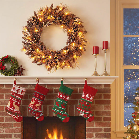 24 Inch Pre-lit Christmas Wreath with 105 Branch Tips and 35 Warm White LED Lights-1 piece Christmas Decor & Accessories Options at Gallery Canada