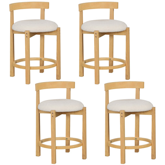 24 Inch Teddy Velvet Upholstered Counter Height Bar Stools with Backrests and Footrests-Set of 4, White Bar Stools White at Gallery Canada
