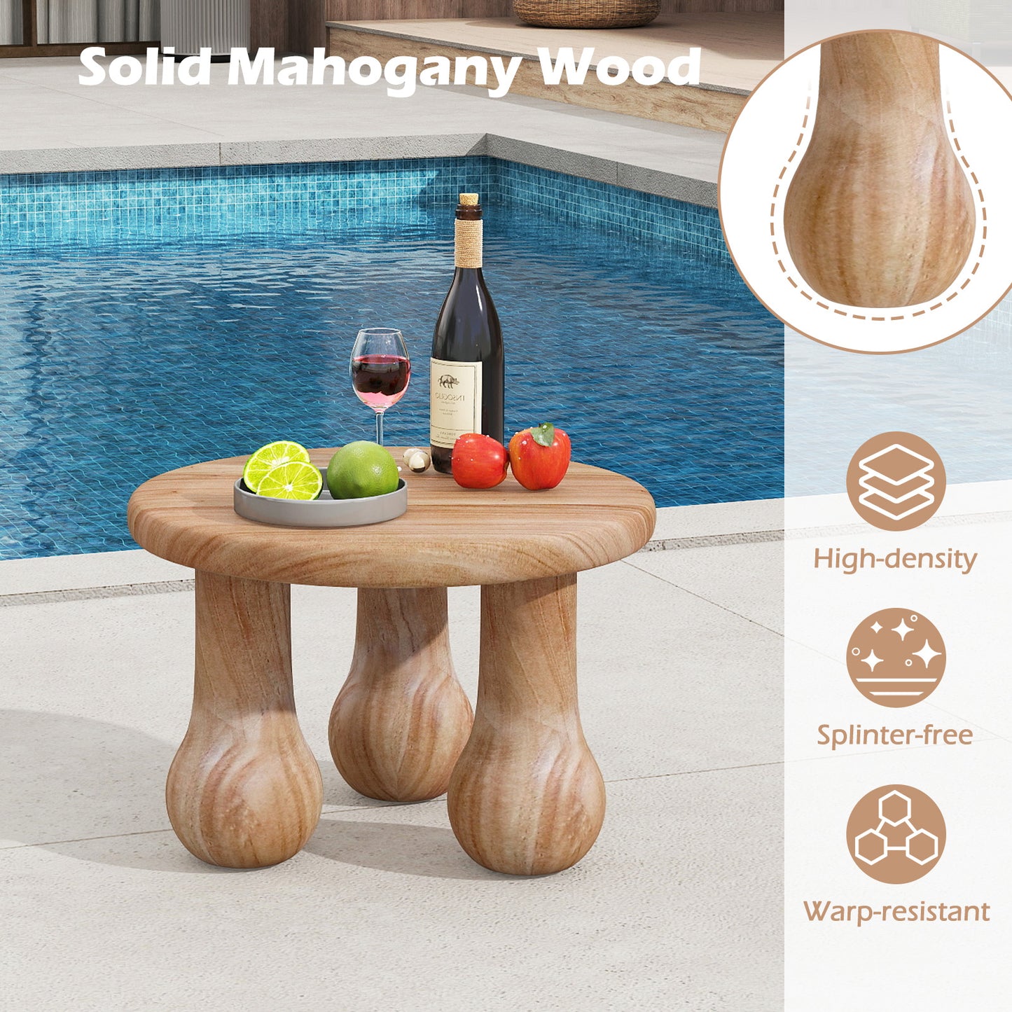 24" Small Solid Mahogany Wood Coffee Table with Thickened Top and Column Legs End & Side Tables at Gallery Canada