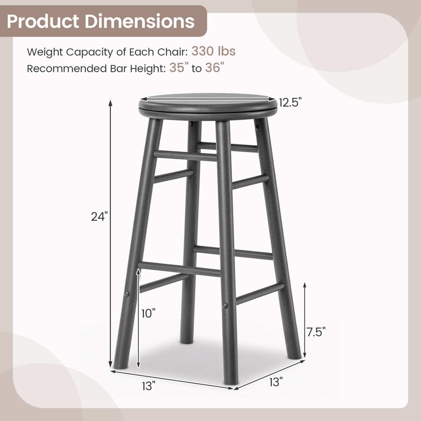 24" Swivel Bar Stools Set of 2, Gray Bar Stools at Gallery Canada
