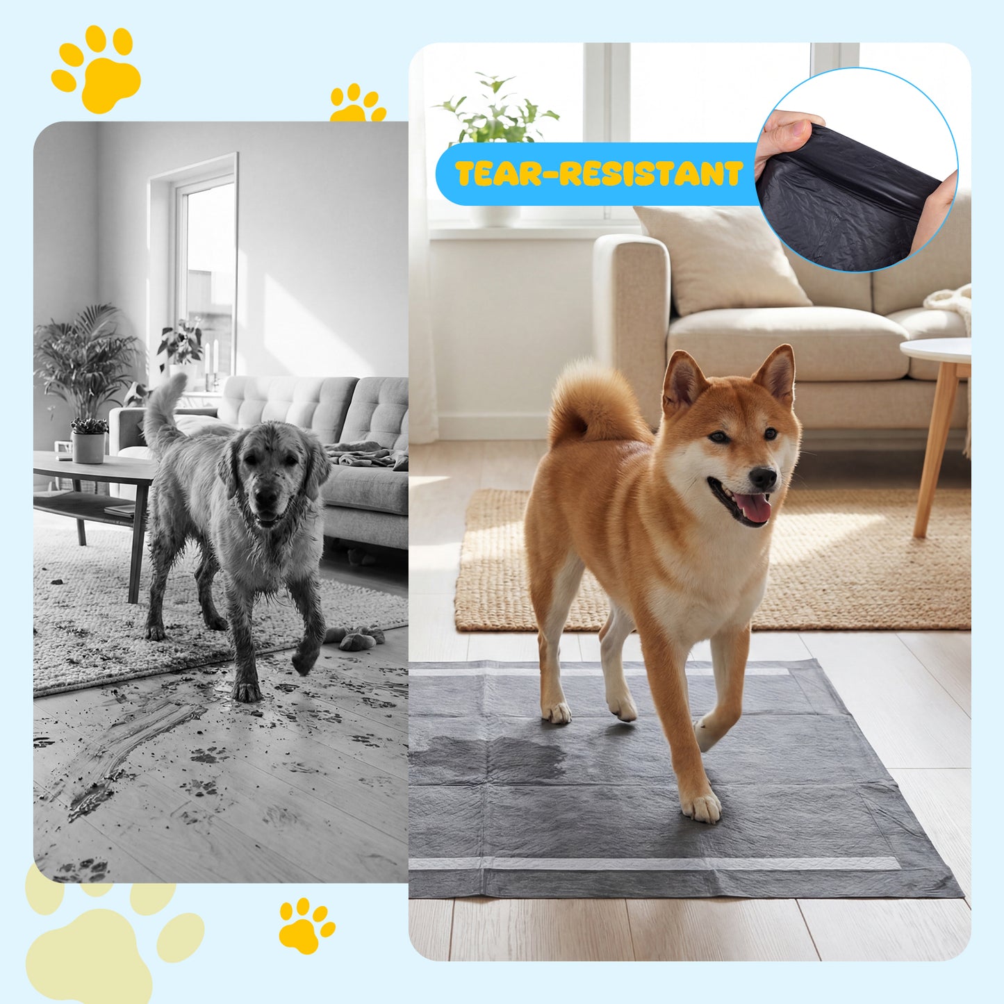 24" x 24" Dog Pee Pads, 6-Layer, Charcoal, Black