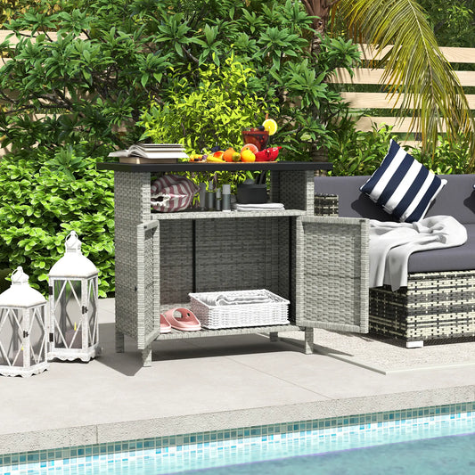 Outdoor Wicker Storage Cabinet, Two Doors, Shelf, Grey Patio Storage Boxes Grey, Black at Gallery Canada