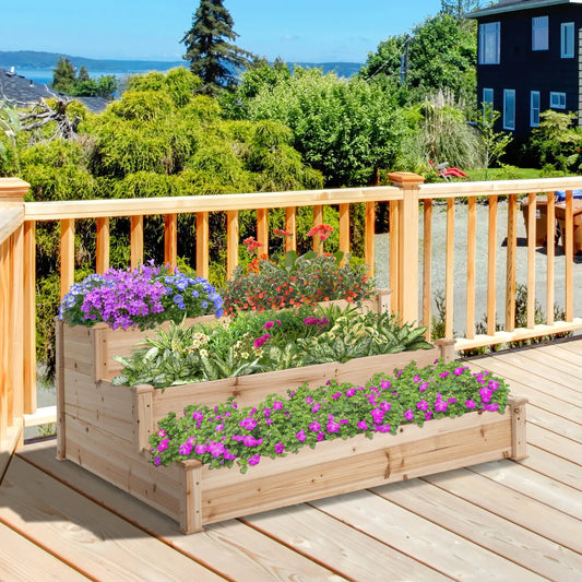 49x49x22 Inch 3-Tier Raised Garden Bed, Wooden Planter Kit, Natural Wooden Planter Boxes Natural at Gallery Canada