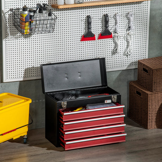 15.6" Tall Portable Metal Tool Box, 4 Drawer Lockable Chest, Red Tool Organizers Black, Red at Gallery Canada