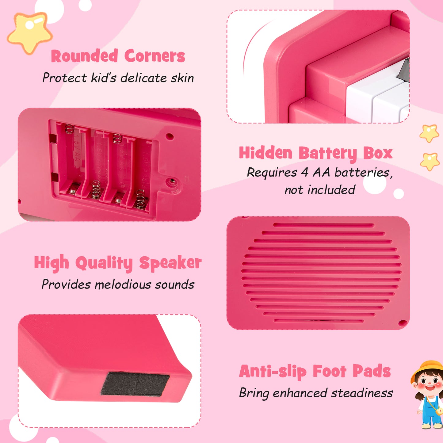 25 Keys Kids Piano Keyboard with Adjustable Speed and Volume, Pink Pianos & Keyboards at Gallery Canada