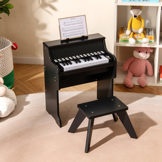 25 Keys Kids Piano Keyboard with Stool Mini Digital Piano Wooden Toy with Adjustable Speed and Volume, Black Pianos & Keyboards Black at Gallery Canada