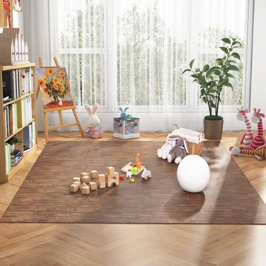 25 Tiles Wood Grain Foam Floor Mats, Brown Decorative Fencing & Flooring Brown at Gallery Canada