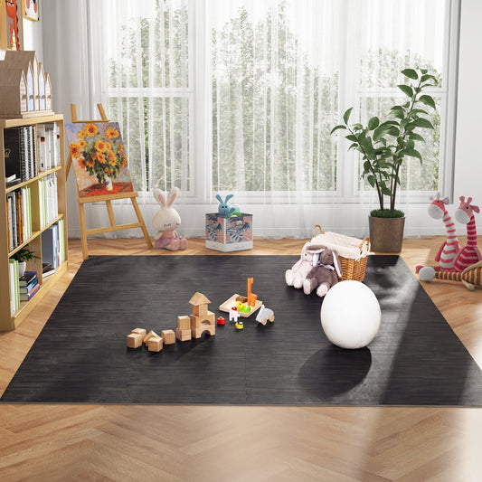 25 Tiles Wood Grain Foam Floor Mats, Black Decorative Fencing & Flooring Black at Gallery Canada