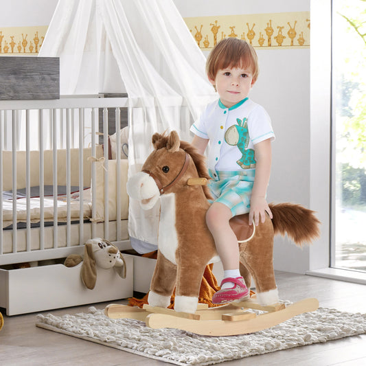 Plush Rocking Horse, Wooden Rockers with Sounds, 36-72 Months, Brown Rocking Horses Brown and White at Gallery Canada