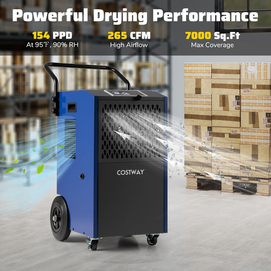 154 Pints Commercial Dehumidifier With Pump, Drain Hoses, Blue Dehumidifiers Blue at Gallery Canada