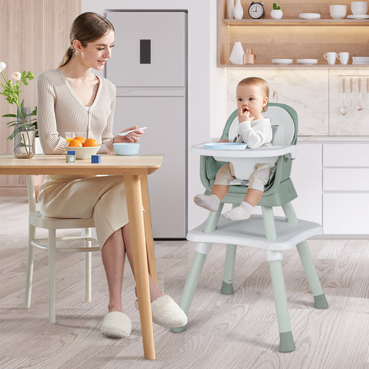 6-in-1 Convertible Baby High Chair with Adjustable Removable Tray, Green High Chairs Green at Gallery Canada
