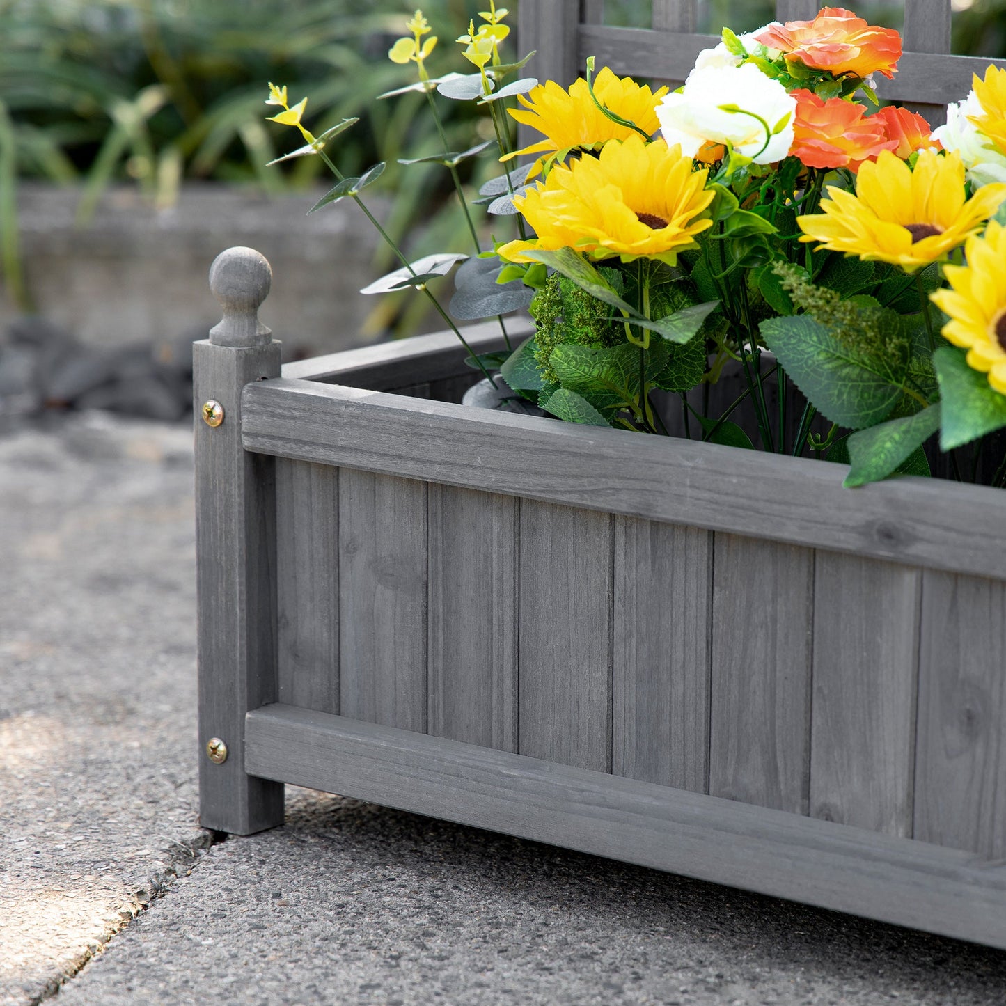 Raised Garden Bed with Trellis for Climbing Vines, Wood Planter Box for Garden, Free Standing Flower Bed, Indoor Outdoor Display Rack, 25.2" x 11" x 47.2", Grey at Gallery Canada