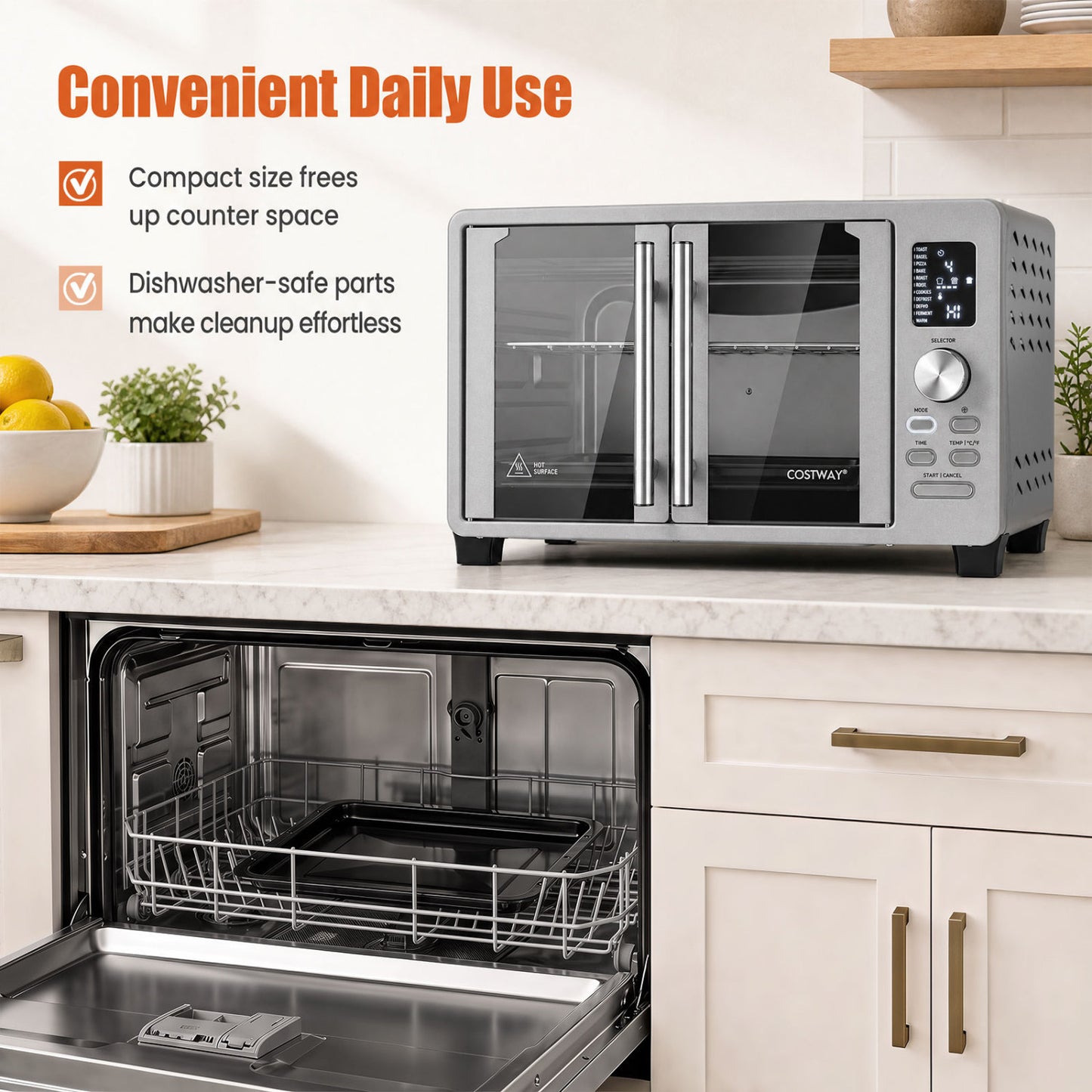 26.4 Quart French Door Convection Toaster Oven, 11 Presets, 1500W