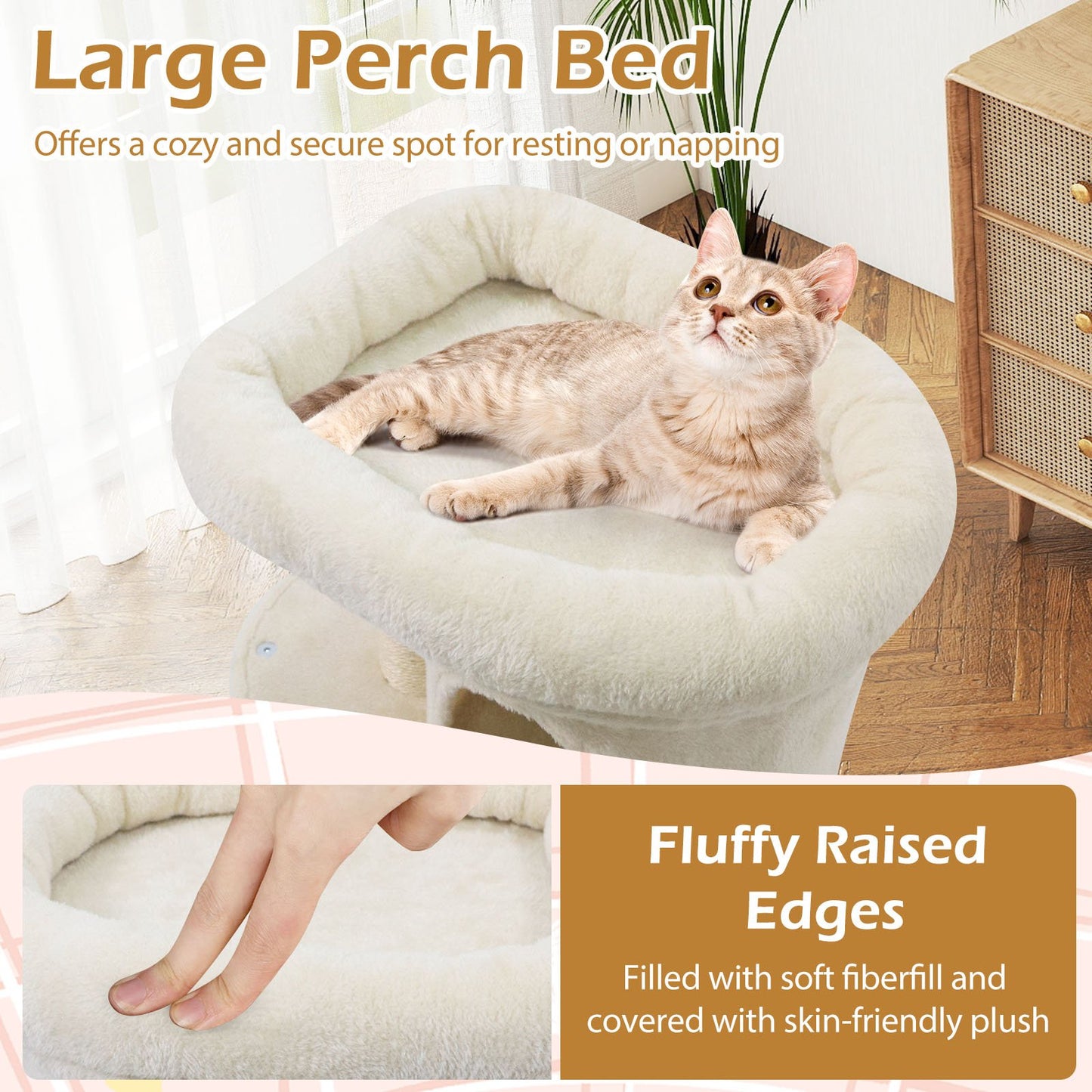 26 Inch Cat Tower with Large Padded Push Perch and Dual Condos, Beige Cat Trees Condos & Scratchers at Gallery Canada