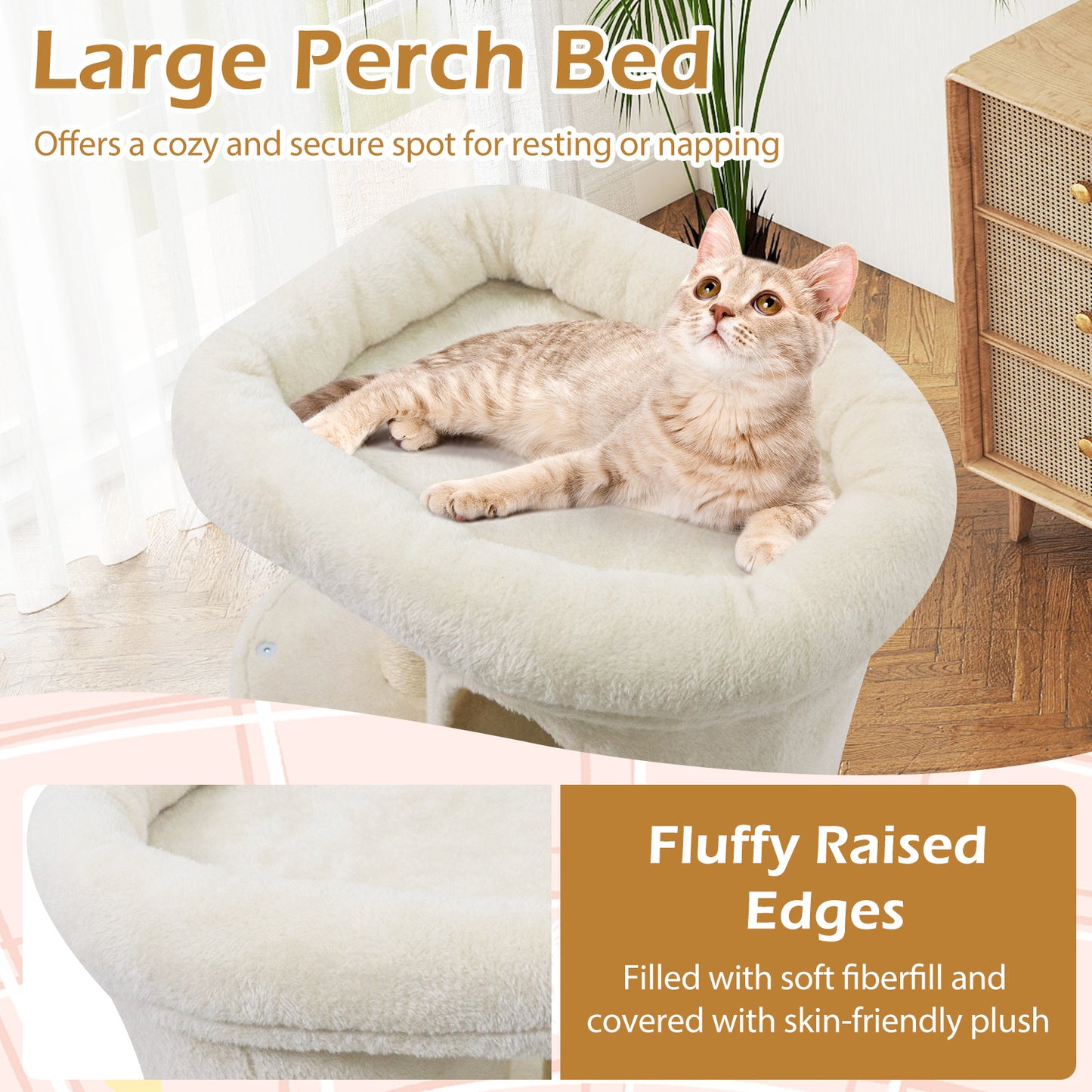 26 Inch Cat Tower with Large Padded Push Perch and Dual Condos, Beige Cat Trees Condos & Scratchers at Gallery Canada