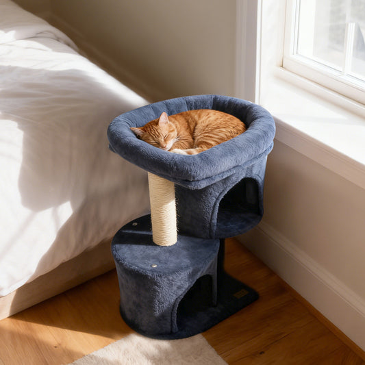 26 Inch Cat Tower with Large Padded Push Perch and Dual Condos, Dark Gray Cat Trees Condos & Scratchers Dark Gray at Gallery Canada