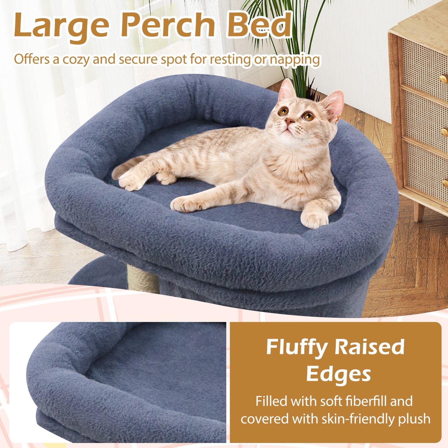 26 Inch Cat Tower with Large Padded Push Perch and Dual Condos, Dark Gray Cat Trees Condos & Scratchers at Gallery Canada