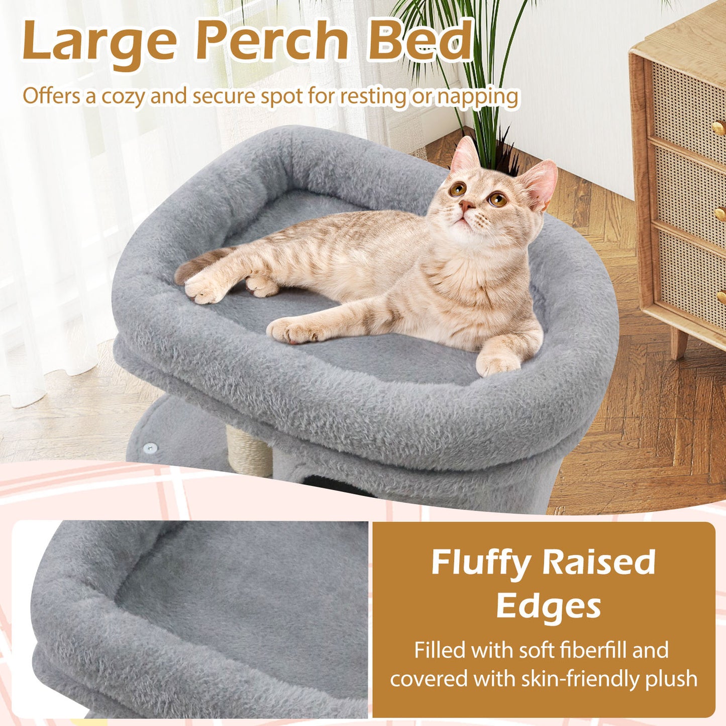 26 Inch Cat Tower with Large Padded Push Perch and Dual Condos, Light Gray Cat Trees Condos & Scratchers at Gallery Canada