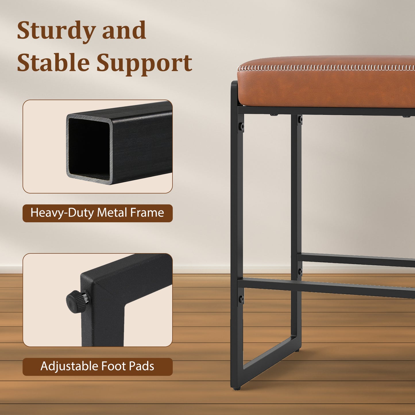 26 Inch Bar Stools Set Of 4, Faux Leather, Brown Bar Stools at Gallery Canada