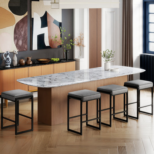26 Inch Bar Stools Set of 4, Faux Leather, Gray Bar Stools Gray at Gallery Canada