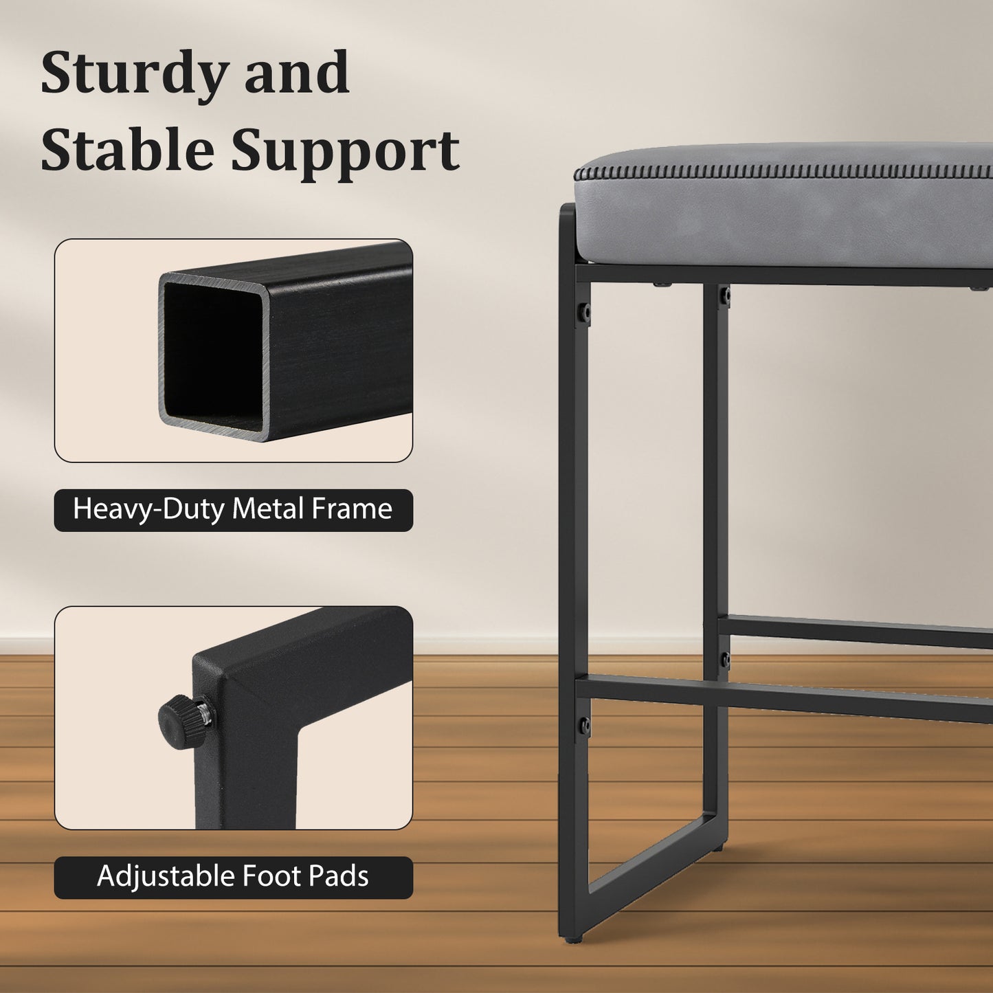 26 Inch Bar Stools Set of 4, Faux Leather, Gray Bar Stools at Gallery Canada