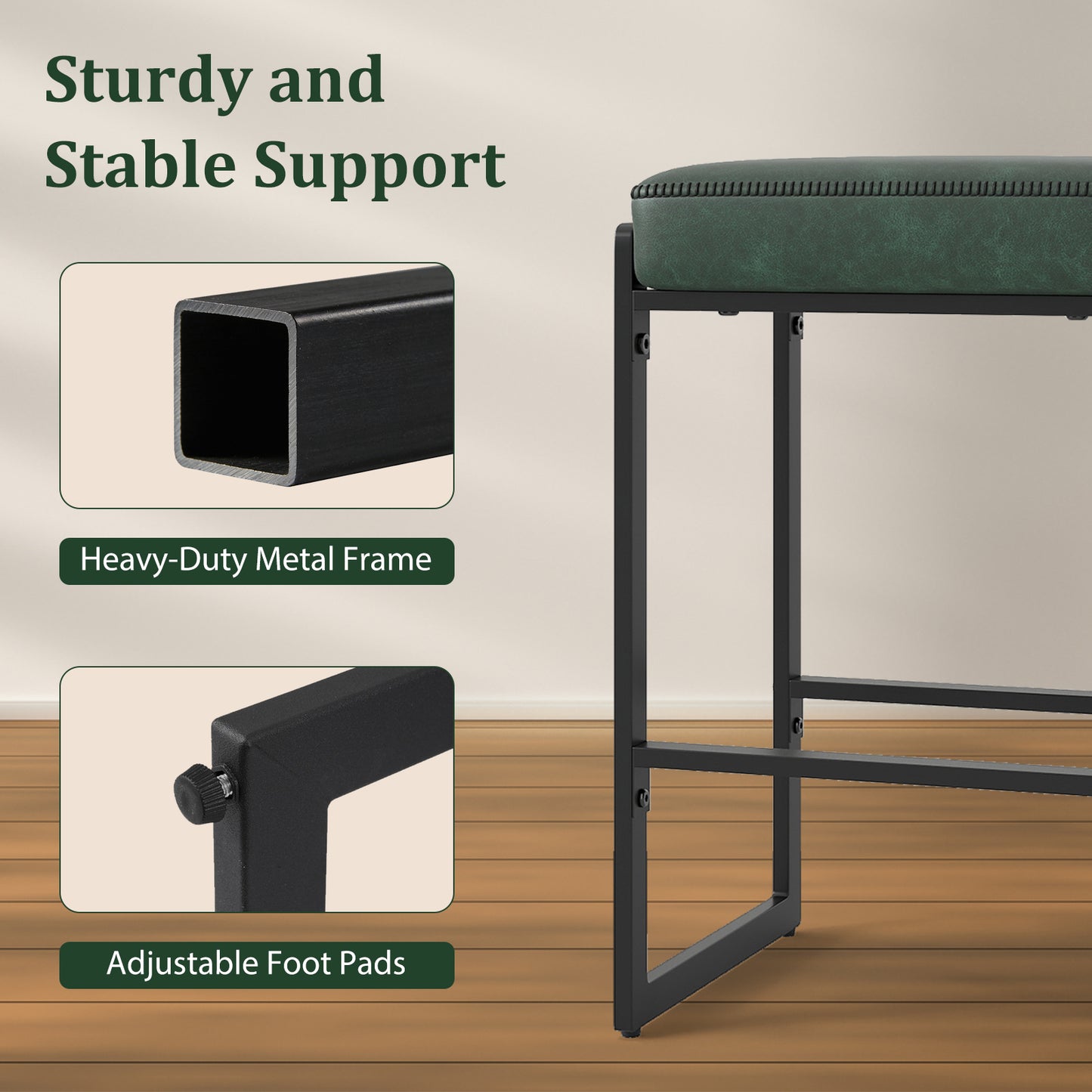 26 inch Bar Stools Set of 4 Counter Height Barstools with Faux Leather Upholstered Seat, Green Bar Stools at Gallery Canada