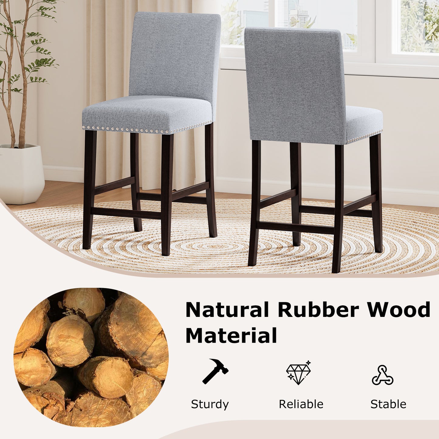 26 inch Counter Height Chairs Set of 2 with Padded Seat and Backrest, Gray Dining Chairs at Gallery Canada