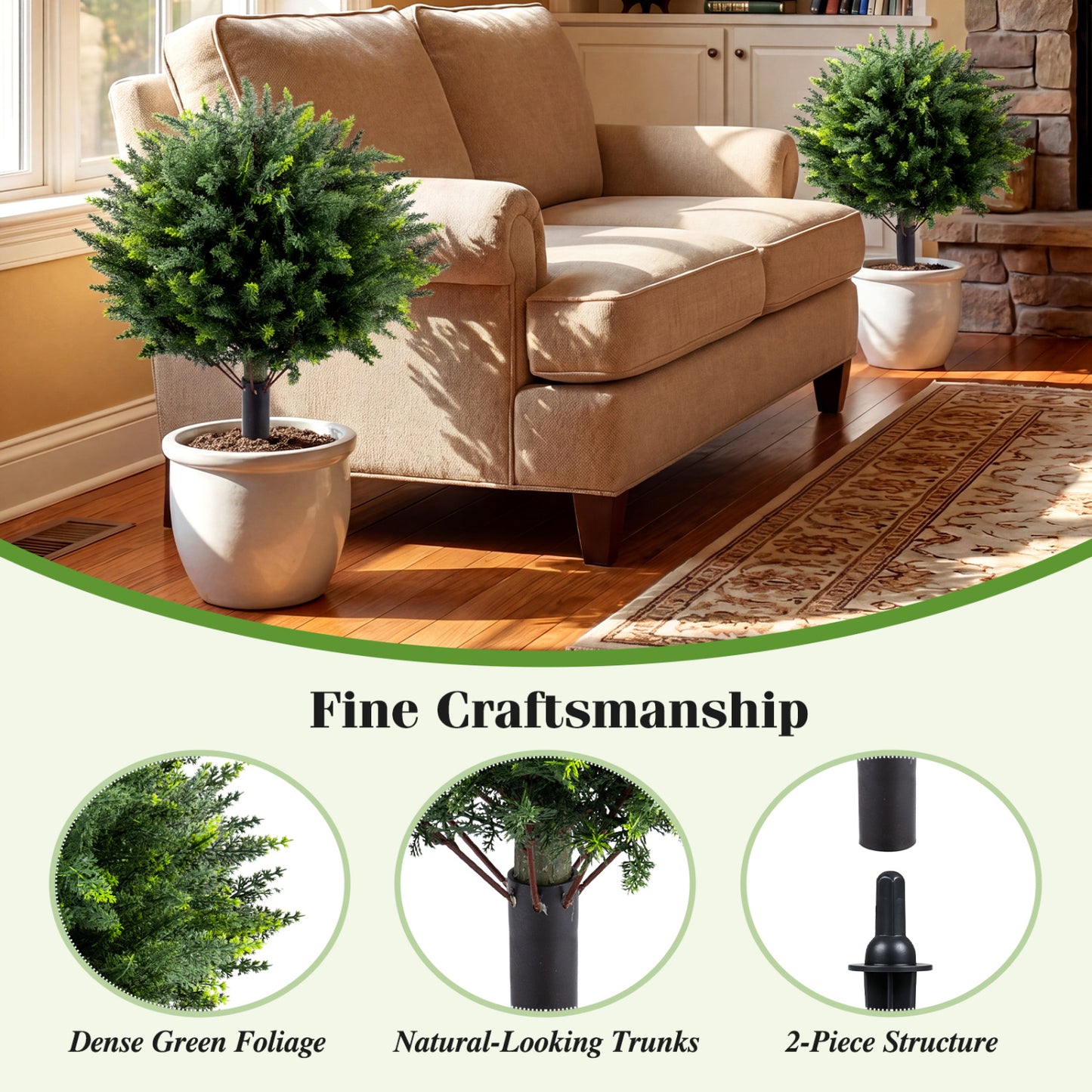 27.5 inch Artificial Cypress Topiary Trees with Ground Spikes Set of 2 Faux Plants at Gallery Canada