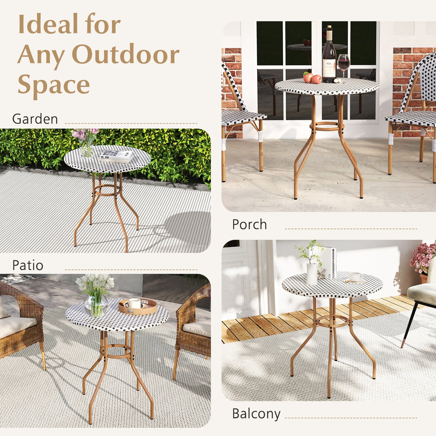 27.5 inch Outdoor Bistro Table with Heavy Duty Metal Frame and Adjustable Foot Pads-white, White Patio Dining Tables at Gallery Canada